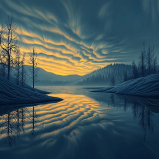 Clayframe Minimalism style, Midjourney V6.1: realistic landscape photograph of quiet dawn