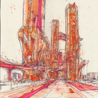 Azurite Hatchworlds style, Midjourney V6.1: megacity with futuristic bioarchitecture