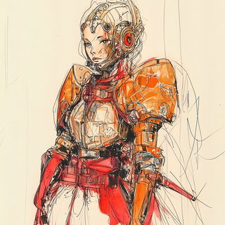 Azurite Hatchworlds style, Midjourney V6.1: concept art character design of retropunk steam knight