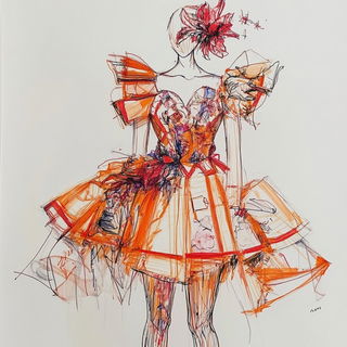 Azurite Hatchworlds style, Midjourney V6.1: haute-couture fashion outfit
