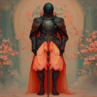 Pyroclastum style, Midjourney V6.1: concept art character design of retropunk steam knight