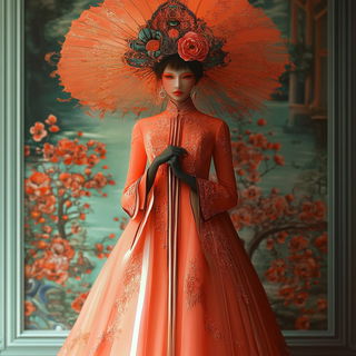 Pyroclastum style, Midjourney V6.1: haute-couture fashion outfit