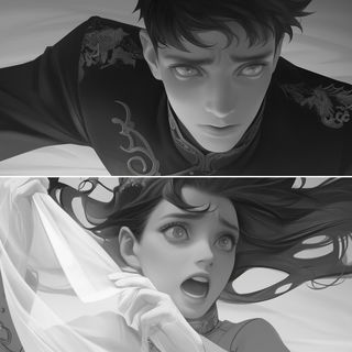 Pyroclastum style, Midjourney V6.1: black-and-white manga comic strip