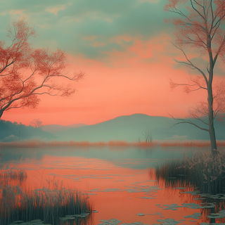 Pyroclastum style, Midjourney V6.1: realistic landscape photograph of quiet dawn