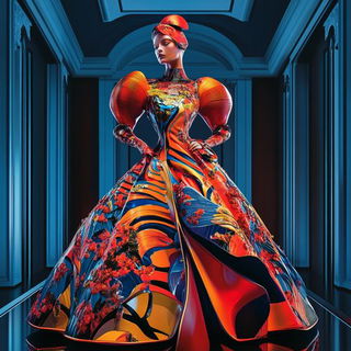 Stratford Observatory style, Midjourney V6.1: haute-couture fashion outfit