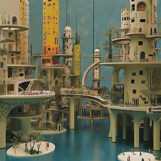 Neon Stringtheatre style, Midjourney V6.1: megacity with futuristic bioarchitecture