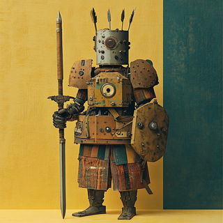 Neon Stringtheatre style, Midjourney V6.1: concept art character design of retropunk steam knight