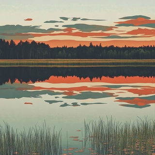 Enamelwild style, Midjourney V6.1: realistic landscape photograph of quiet dawn