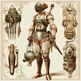 Tenon Eclipse style, Midjourney V6.1: concept art character design of retropunk steam knight