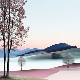Stopframe Tilekin style, Midjourney V6.1: realistic landscape photograph of quiet dawn