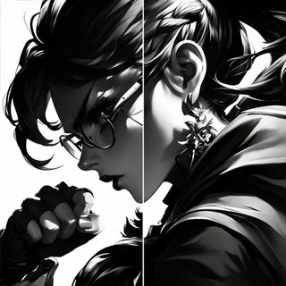 Animontage style, Midjourney V6.1: black-and-white manga comic strip