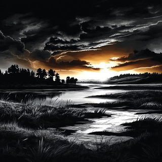 Animontage style, Midjourney V6.1: realistic landscape photograph of quiet dawn