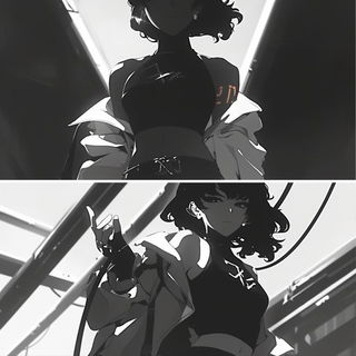Animevitra style, Midjourney V6.1: black-and-white manga comic strip