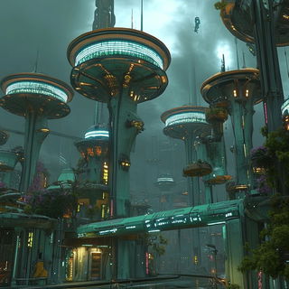Inkpath Topography style, Midjourney V6.1: megacity with futuristic bioarchitecture