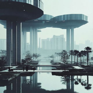 Rosette Fluidism style, Midjourney V6.1: megacity with futuristic bioarchitecture