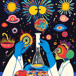 Cosmabazaar style, Midjourney V6.1: editorial illustration for popular scientific magazine cover