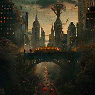 Ferrospectra style, Midjourney V6.1: megacity with futuristic bioarchitecture