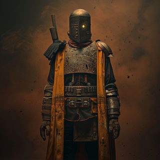 Ferrospectra style, Midjourney V6.1: concept art character design of retropunk steam knight