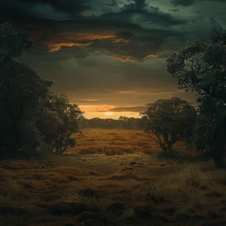 Ferrospectra style, Midjourney V6.1: realistic landscape photograph of quiet dawn