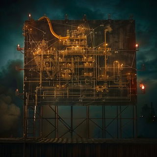 Ferrospectra style, Midjourney V6.1: technical infrastructure blueprint schematics