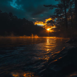 Sporeflare style, Midjourney V6.1: realistic landscape photograph of quiet dawn