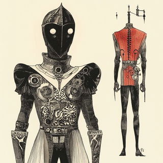 Papercumulus style, Midjourney V6.1: concept art character design of retropunk steam knight