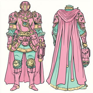 Needleburst style, Midjourney V6.1: concept art character design of retropunk steam knight