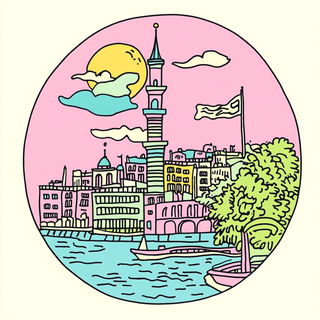 Needleburst style, Midjourney V6.1: bold minimalist logo design for Istanbul city municipal services