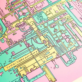 Needleburst style, Midjourney V6.1: technical infrastructure blueprint schematics