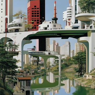 Marblewake style, Midjourney V6.1: megacity with futuristic bioarchitecture