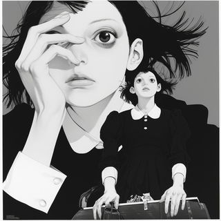 Marblewake style, Midjourney V6.1: black-and-white manga comic strip