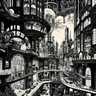 Monsooncrest style, Midjourney V6.1: megacity with futuristic bioarchitecture