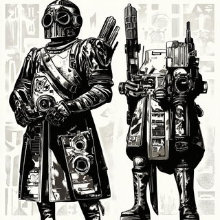 Monsooncrest style, Midjourney V6.1: concept art character design of retropunk steam knight