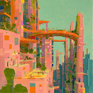 Contourdiagram style, Midjourney V6.1: megacity with futuristic bioarchitecture