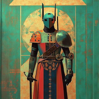 Gildglyph style, Midjourney V6.1: concept art character design of retropunk steam knight