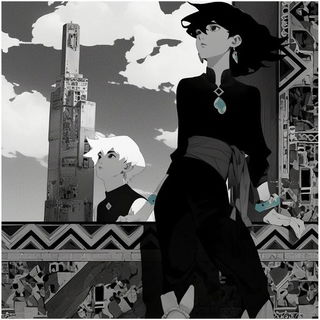 Gildglyph style, Midjourney V6.1: black-and-white manga comic strip