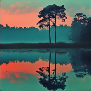 Gildglyph style, Midjourney V6.1: realistic landscape photograph of quiet dawn