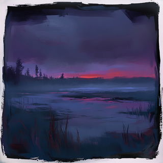 Inkspill Calligraffiti style, Midjourney V6.1: realistic landscape photograph of quiet dawn