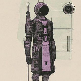 Inkstage Geomancy style, Midjourney V6.1: concept art character design of retropunk steam knight