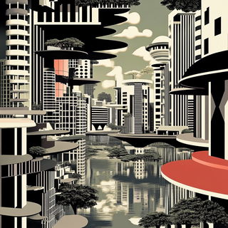 Polkadot Pinup Couture style, Midjourney V6.1: megacity with futuristic bioarchitecture