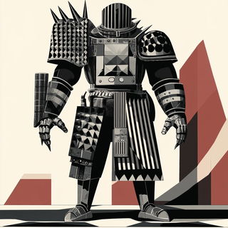 Polkadot Pinup Couture style, Midjourney V6.1: concept art character design of retropunk steam knight