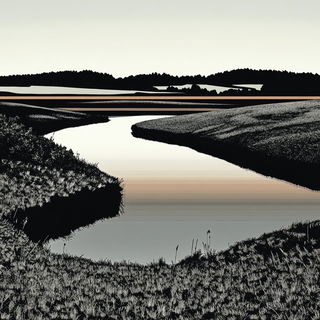 Polkadot Pinup Couture style, Midjourney V6.1: realistic landscape photograph of quiet dawn