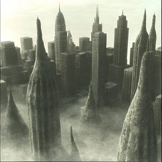 Vernal Escarpment style, Midjourney V6.1: megacity with futuristic bioarchitecture