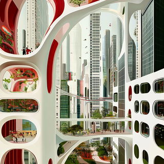 Lunagraphic style, Midjourney V6.1: megacity with futuristic bioarchitecture