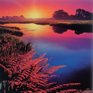 Etchmyth style, Midjourney V6.1: realistic landscape photograph of quiet dawn