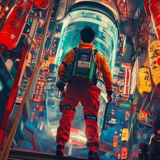 Amber Junctions style, Midjourney V6.1: cinematic shot from sci-fi movie