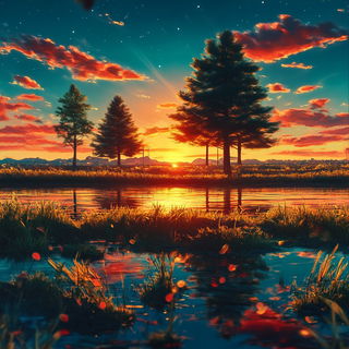 Amber Junctions style, Midjourney V6.1: realistic landscape photograph of quiet dawn
