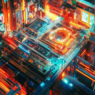 Amber Junctions style, Midjourney V6.1: technical infrastructure blueprint schematics