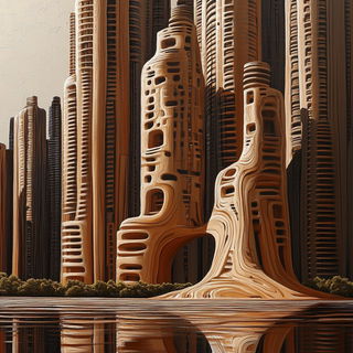 Swirlprint style, Midjourney V6.1: megacity with futuristic bioarchitecture