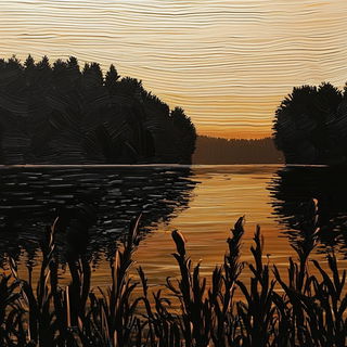 Swirlprint style, Midjourney V6.1: realistic landscape photograph of quiet dawn